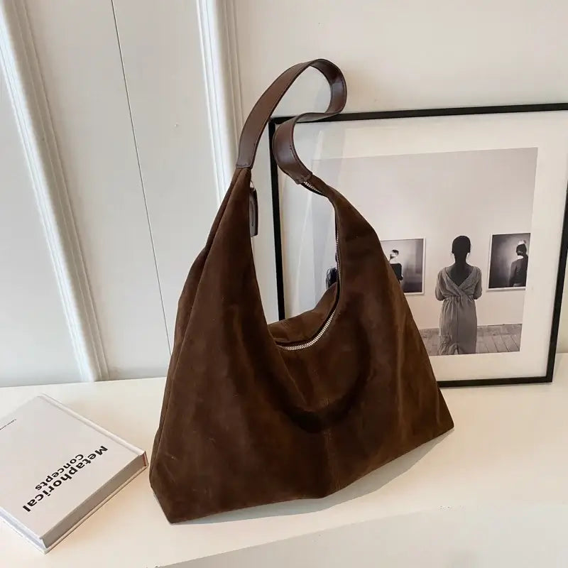 Sac à main femme grand volume effet velours – Style bohème chic