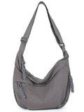 Sac hobo bandoulière en tissu doux couleur gris, vue de face