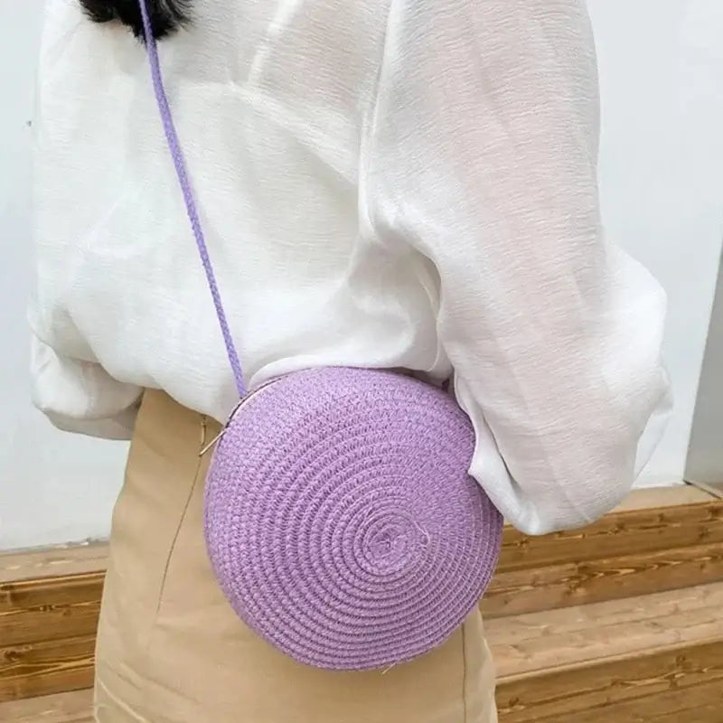 Sac bandoulière femme rond en paille tressée style bohème chic