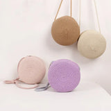 Sac bandoulière femme rond en paille tressée style bohème chic