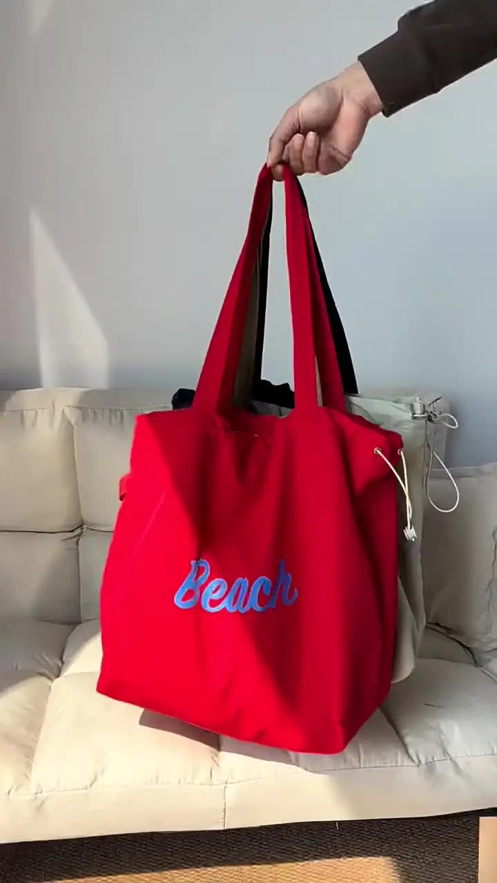 Sac fourre-tout de plage rouge 'Beach' avec cordon de serrage