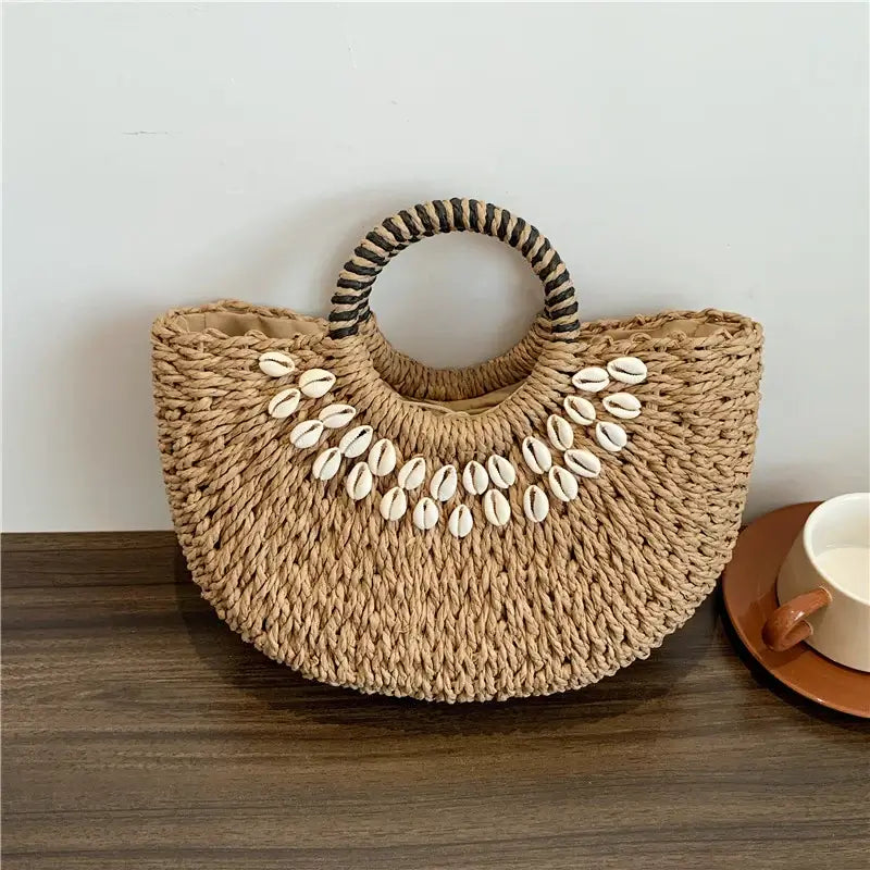 Sac Cabas Femme en Paille Tissée - Élégance Bohème Chic