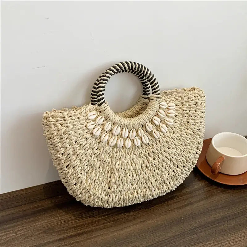 Sac Cabas Femme en Paille Tissée - Élégance Bohème Chic