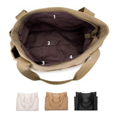 Sac cabas en toile beige clair, vue de côté, montrant les poches latérales et la profondeur