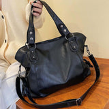 Grand sac cabas femme noir en cuir PU porté à la main, style décontracté chic