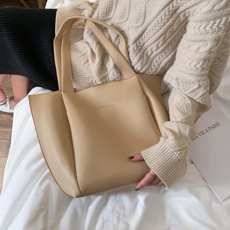 Sac cabas en similicuir souple de grande capacité couleur unie - EMAKUJITIA