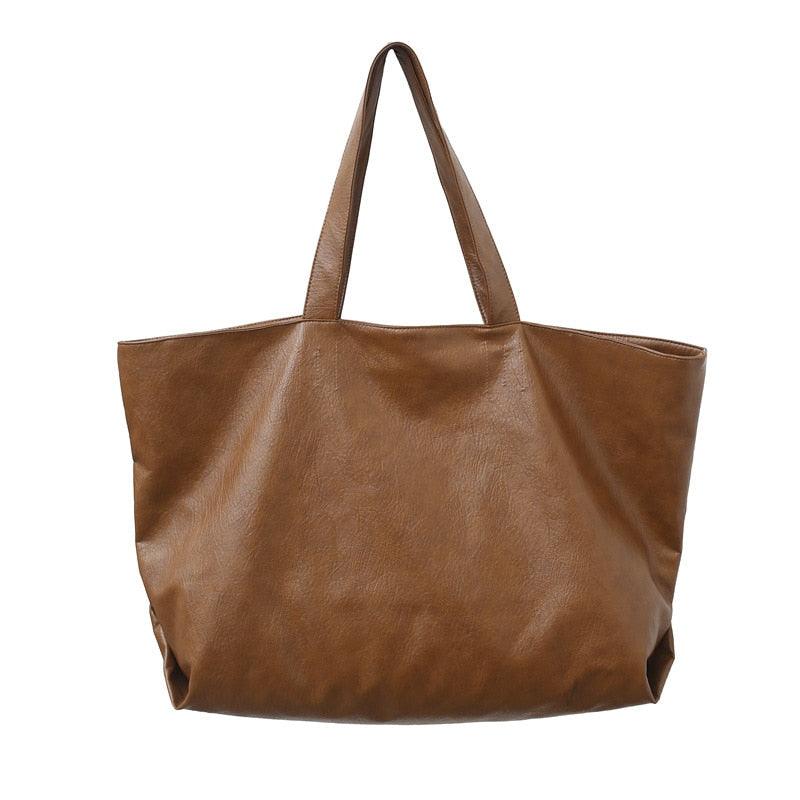 Women's Soft PU Leather Oversized Tote Bag Brown - Main Image