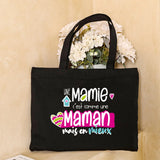 Sac fourre-tout en toile noire avec le message 'Les meilleures Mamies sont promues'