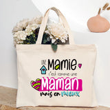 Sac fourre-tout en toile beige avec le message 'Une Mamie c'est comme une maman mais en mieux'