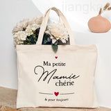 Sac fourre-tout en toile noire avec le message 'Mamie en Or'