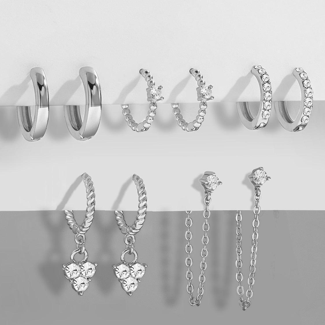 Set de 5 boucles d'oreilles anneaux sertis de cristaux de zircon - EMAKUJITIA