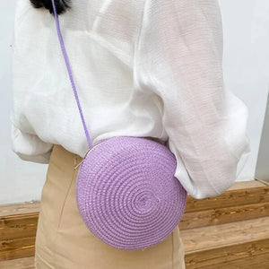 Sac d'été en paille tressée pour femmes - Sac bandoulière rond
